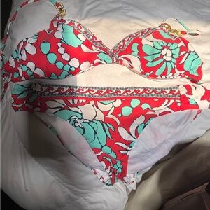 Trina Turk New never worn no tags  Red and aqua blue  Bikini top and bottom set